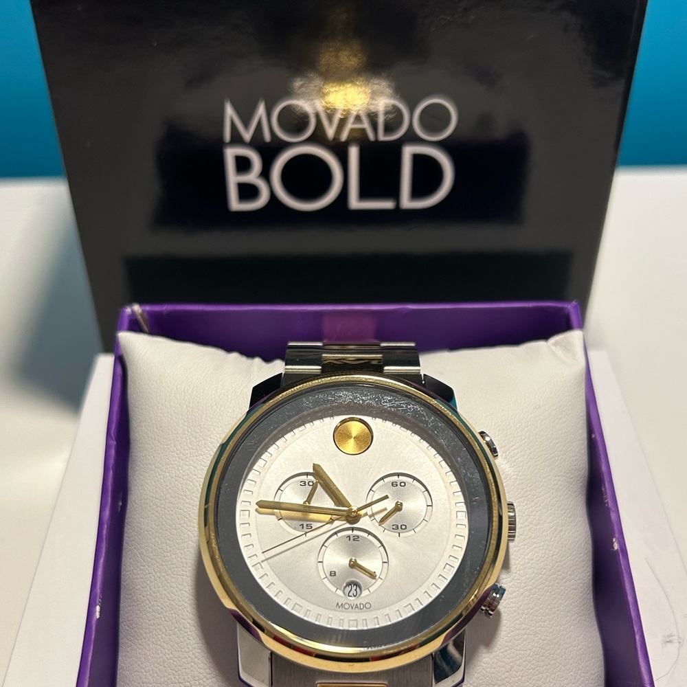 Movado Bold Silver and Gold Chronograph Watch